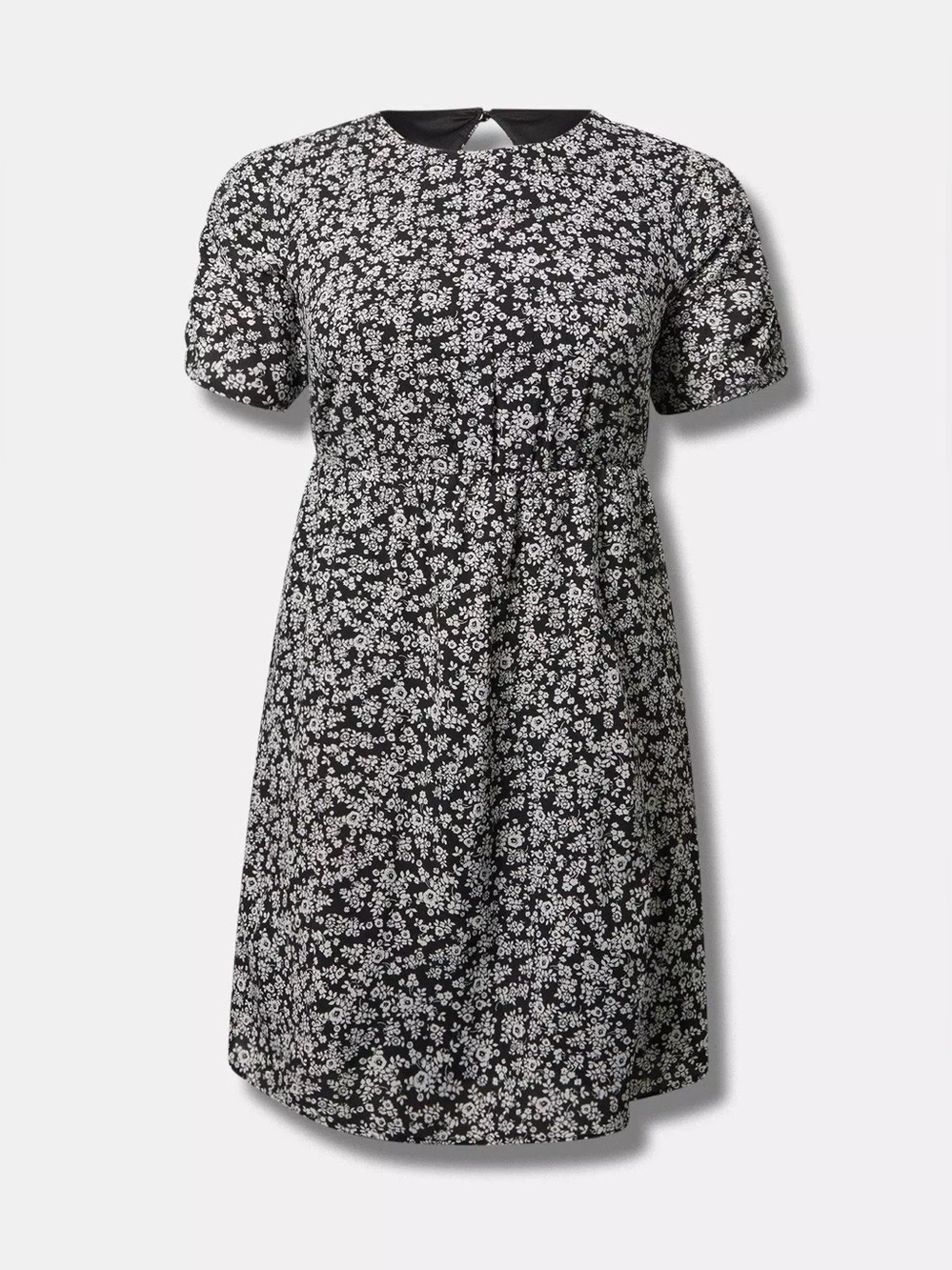 Torrid Mini Crew Neck Open Back Detail Dress Kirsten Ditsy Floral Deep Black NWT